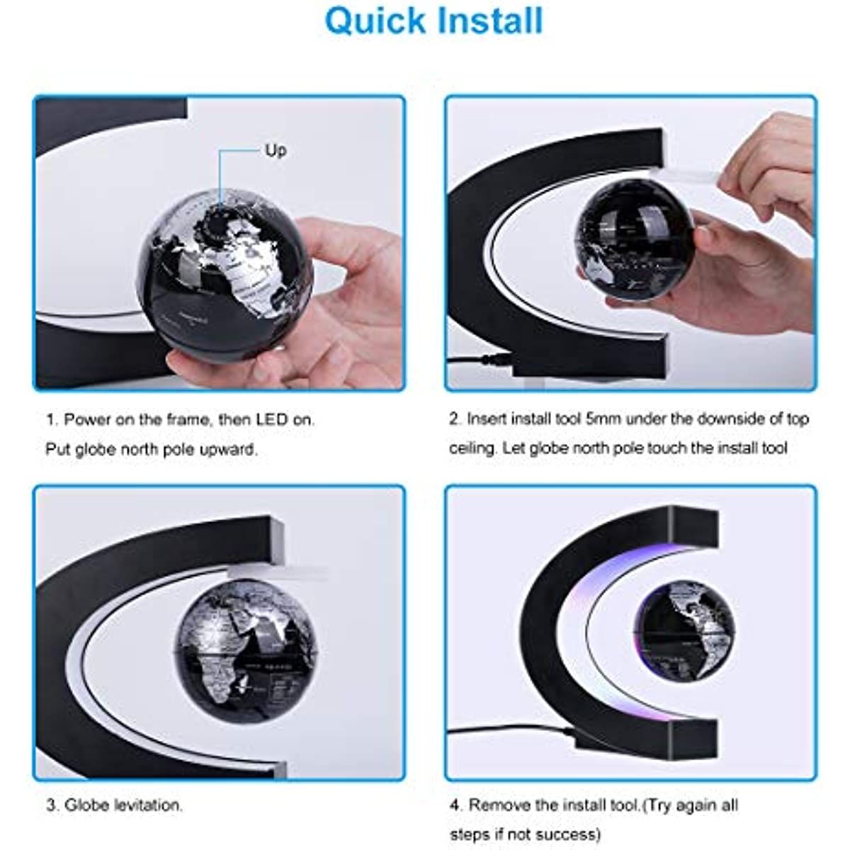 Magnetic Levitating Globe with LED Light; Cool Tech Gift for Men Father Boys; Birthday Gifts for Kids; Floating Globes World Desk Gadget Decor in Office Home/Display Frame Stand - Image 7