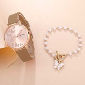 2pcs Women's Watches Set Ladies Fashion Watch New Simple Casual Women's Analog WristWatch Bracelet Gift(No Box)