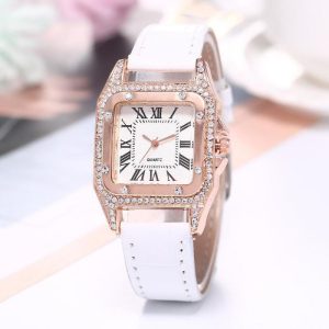 Women Diamond Watch Starry Square Dial Bracelet Watches Ladies Leather Band Quartz Wristwatch Female Clock(No Box)