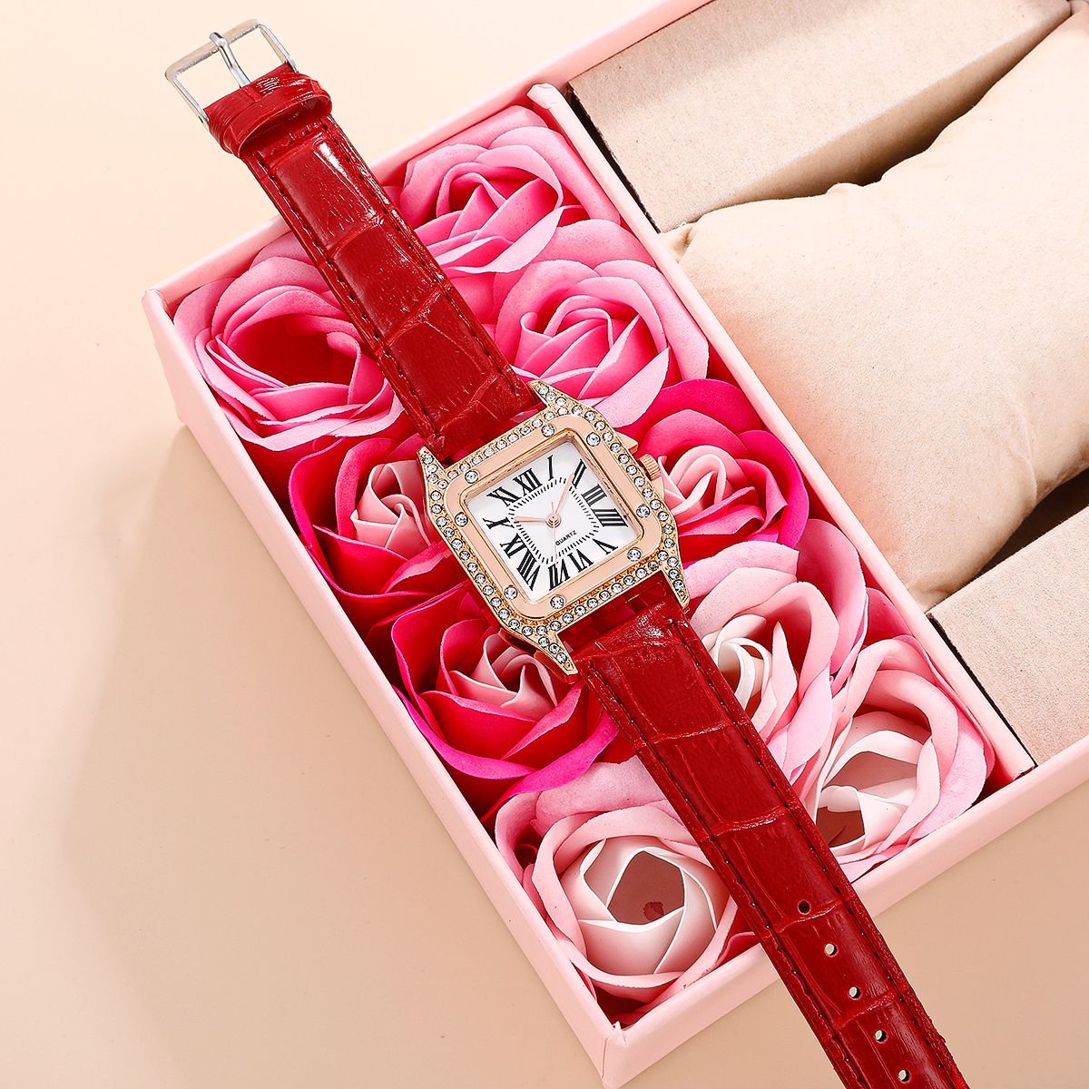 Women Diamond Watch Starry Square Dial Bracelet Watches Ladies Leather Band Quartz Wristwatch Female Clock(No Box) - Image 4
