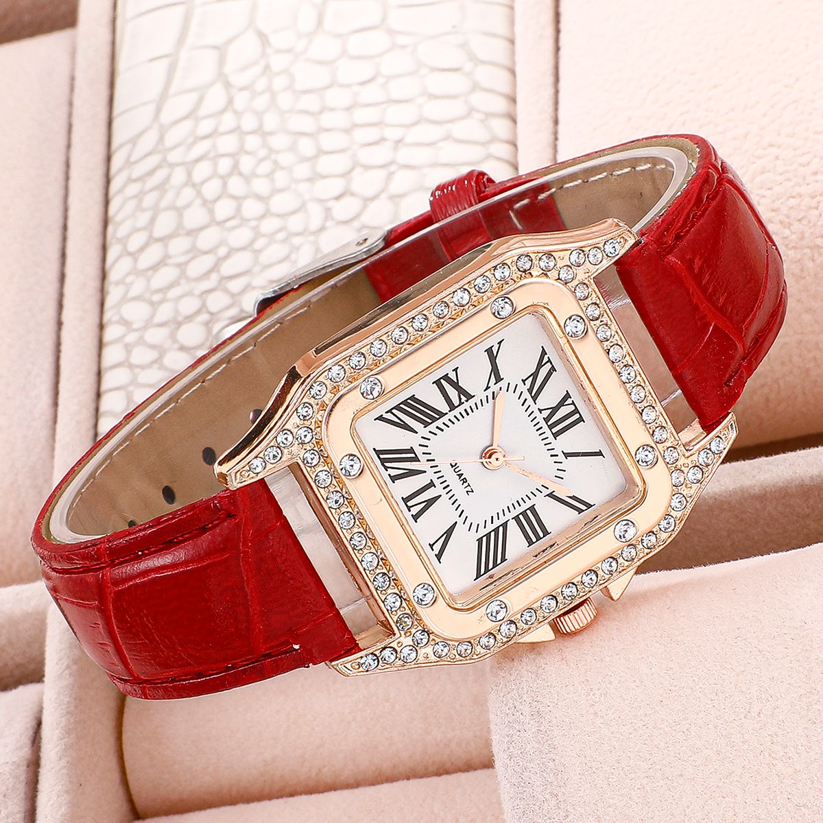 Women Diamond Watch Starry Square Dial Bracelet Watches Ladies Leather Band Quartz Wristwatch Female Clock(No Box) - Image 5