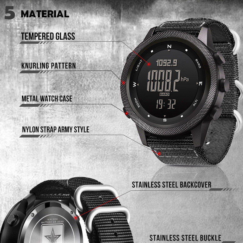 Digital Watch Sports Waterproof Altimeter Barometer Compass - Image 3