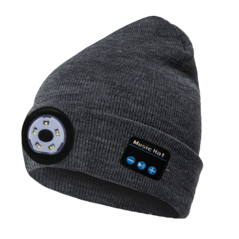 Unisex Bluetooth Beanie Hat with Light; Built-in Speaker Mic; Headlamp Cap with Headphones; Tech Gift for Men Women