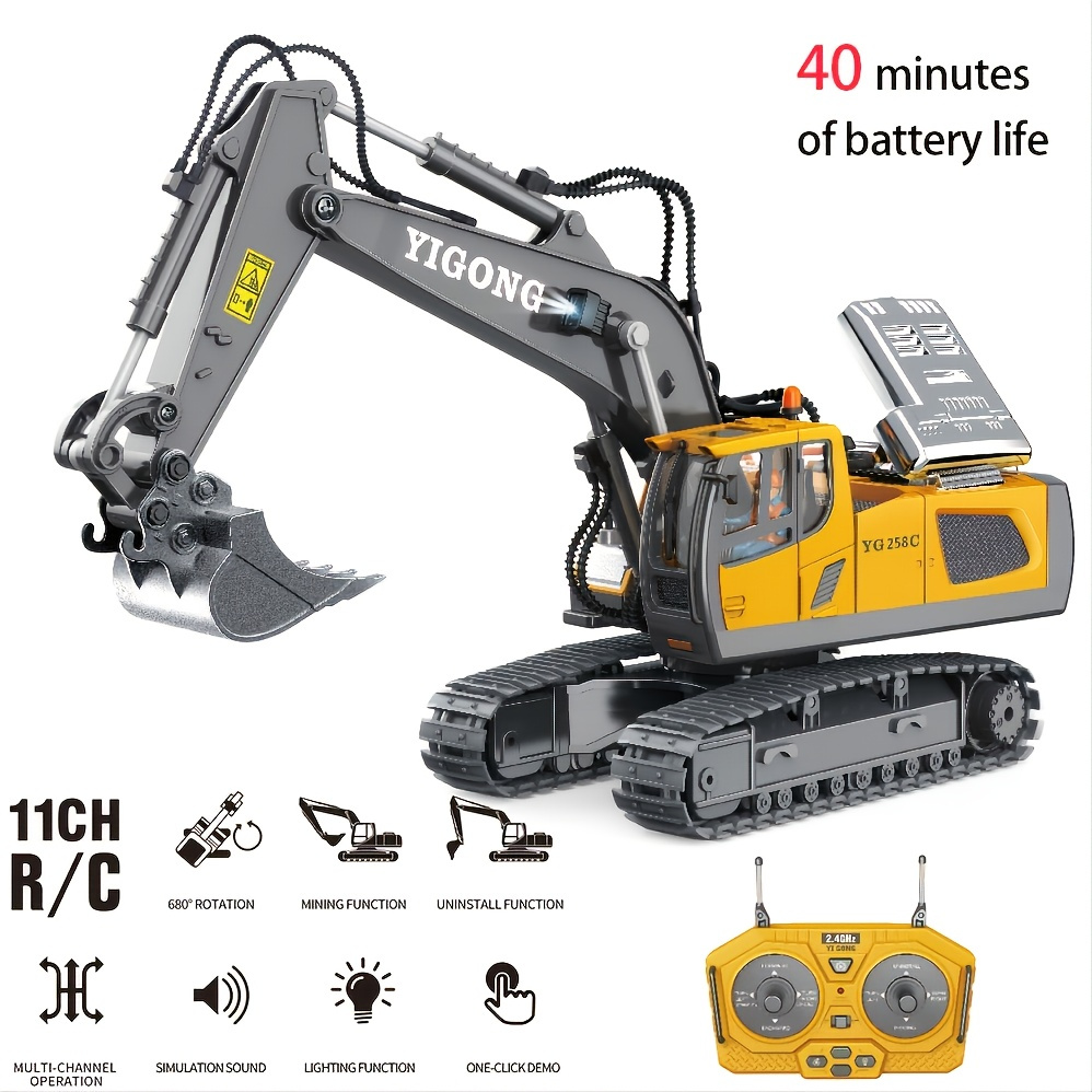 2.4G Remote Control; High Tech 11 Channels RC Excavator Dump Trucks Bulldozer Alloy Plastic Engineering Vehicle Electronic Toys For Boy Gifts - Image 3