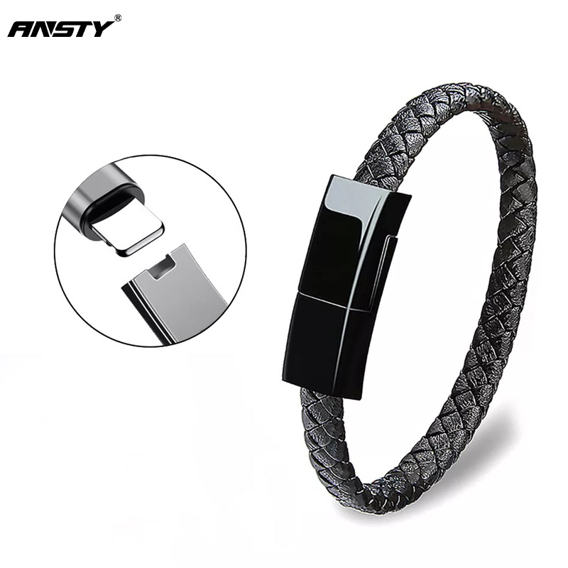 ANSTY Portable Braided Leather Charger Cord Smart USB Charging Cable Bracelet Cord For Android IPhone Phone - Image 2