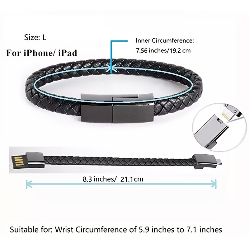 ANSTY Portable Braided Leather Charger Cord Smart USB Charging Cable Bracelet Cord For Android IPhone Phone - Image 3
