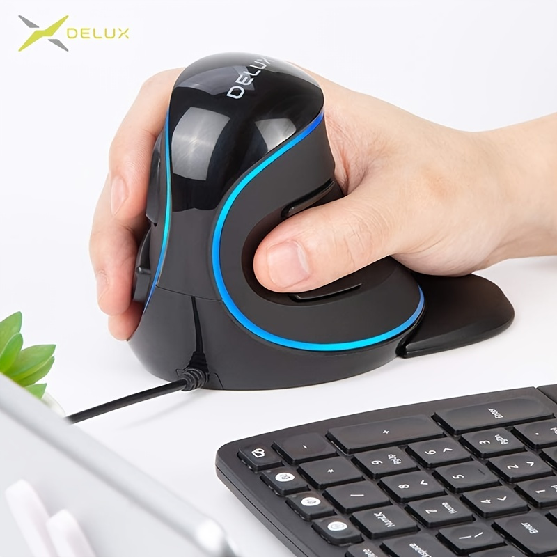 DeLUX Wired Ergonomic Mouse With 7200DPI; Vertical Mouse Large With 6 Programmble Buttons; Blue LED Light; On-Board Software And Removable Palm Rest For PC Computer Laptop(M618PU-Black) - Image 2