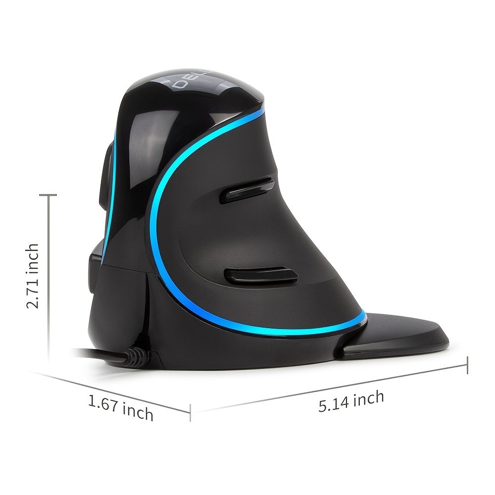 DeLUX Wired Ergonomic Mouse With 7200DPI; Vertical Mouse Large With 6 Programmble Buttons; Blue LED Light; On-Board Software And Removable Palm Rest For PC Computer Laptop(M618PU-Black) - Image 3
