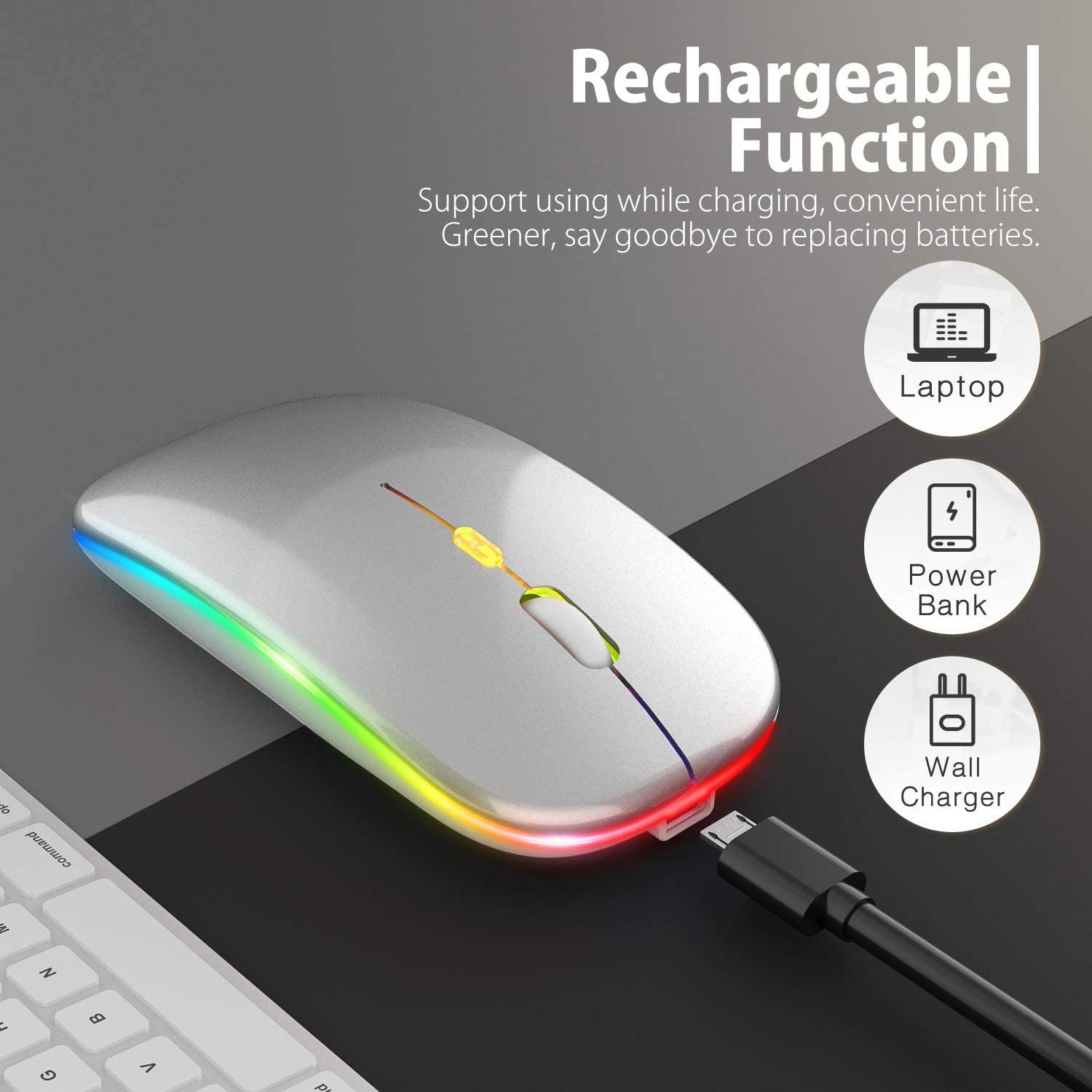 BT Ultra-thin 2.4G Wireless Mouse With LED Dazzle; Dual Mode Rechargeable Ultra-long Life Wireless Mouse For Windows/ios System Laptops And PC Computers - Image 5