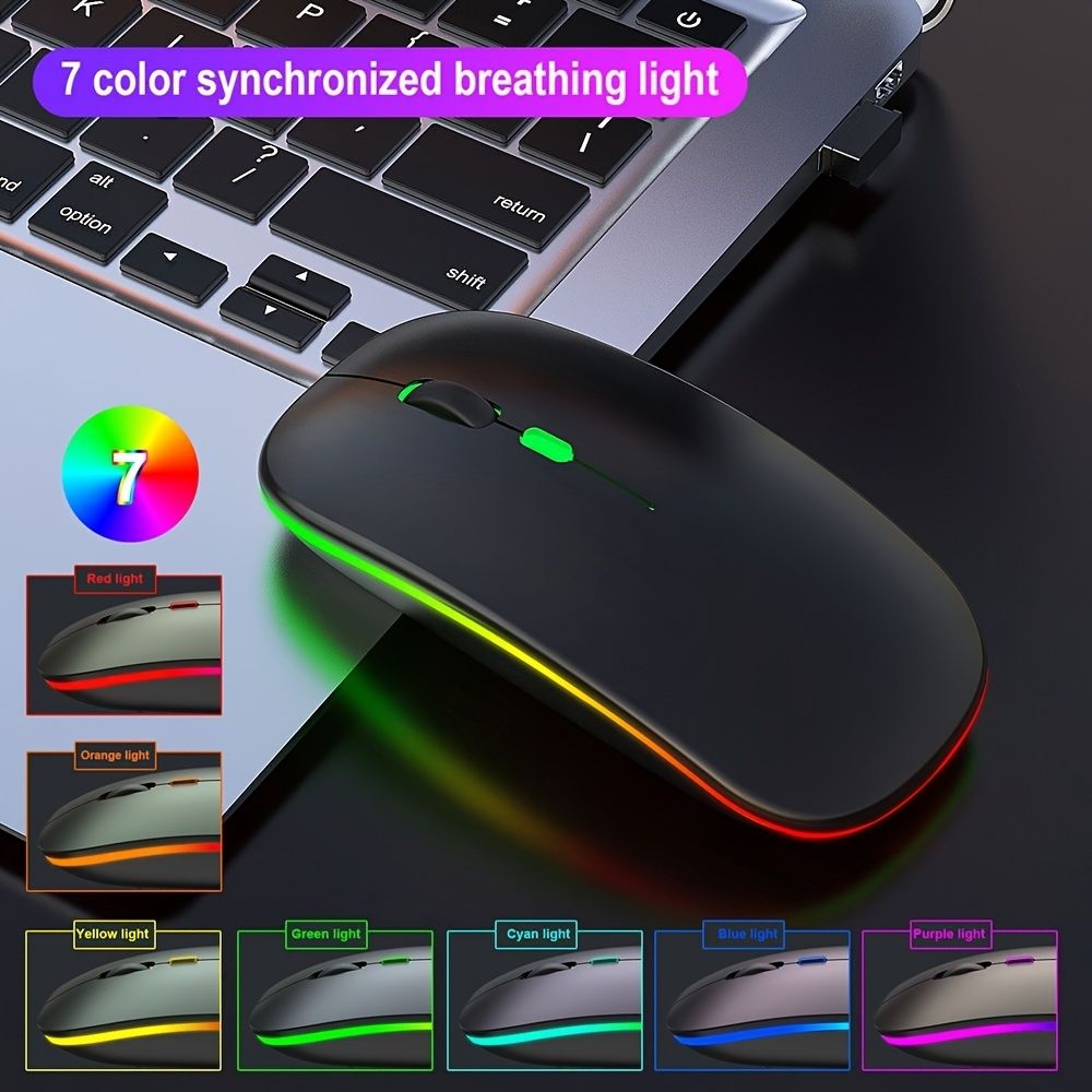 BT Ultra-thin 2.4G Wireless Mouse With LED Dazzle; Dual Mode Rechargeable Ultra-long Life Wireless Mouse For Windows/ios System Laptops And PC Computers - Image 2