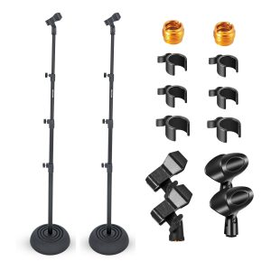 5 Core Mic Stand Floor Height Adjustable 24 to 67 Inch 2Pcs Universal Heavy Duty Microphone Stands Round Base Soporte De micrófono for Studio Singing Church On Stage - MS RBP 3T 2PCS