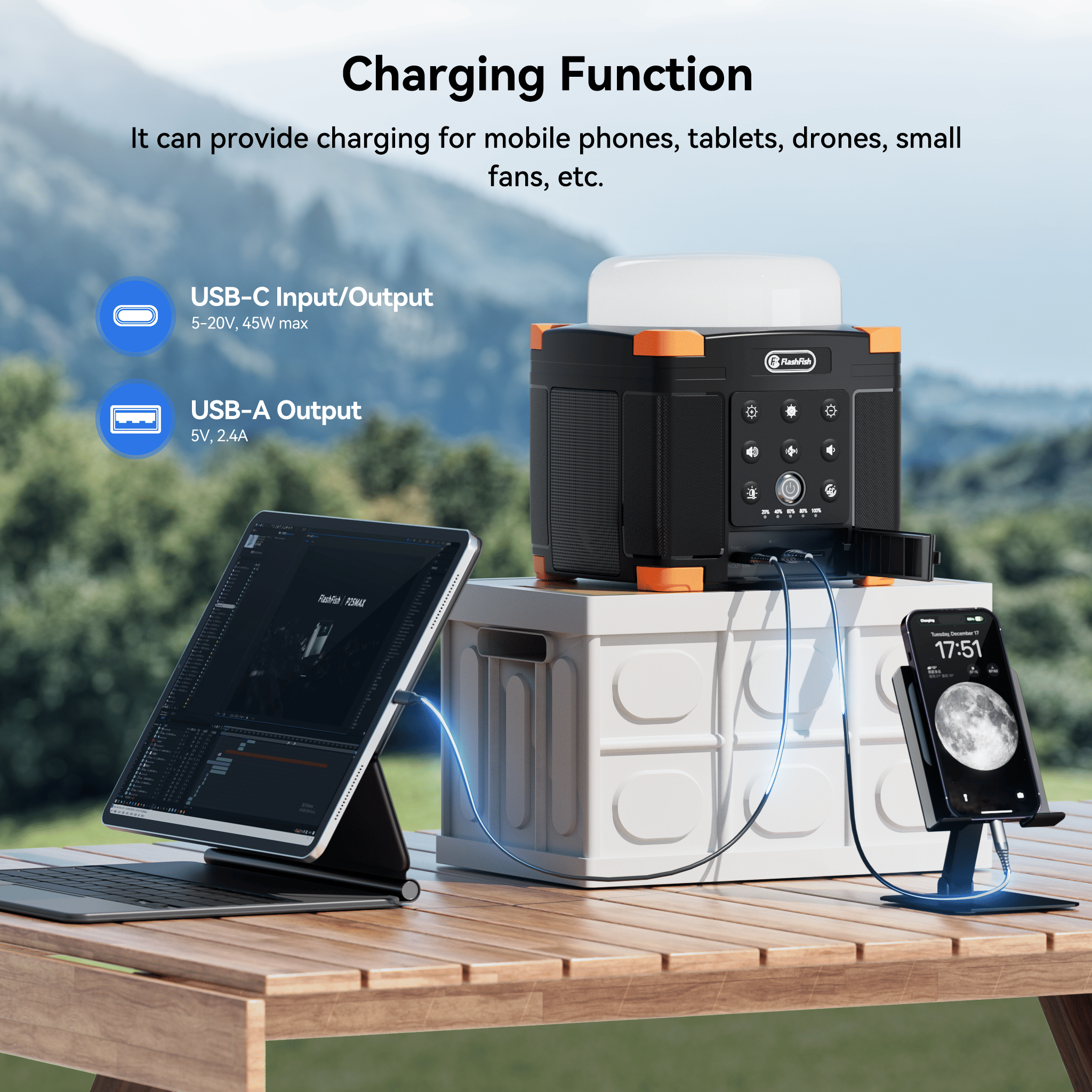 Flashfish FL9-A Multi-function Bluetooth Speaker | 56Wh Power Bank | Camping Light, 360° Surround Sound, USB-C, Bluetooth 5.0, 3-in-1 Power/Speaker/Home, Party, Outdoor Lighting - Image 4