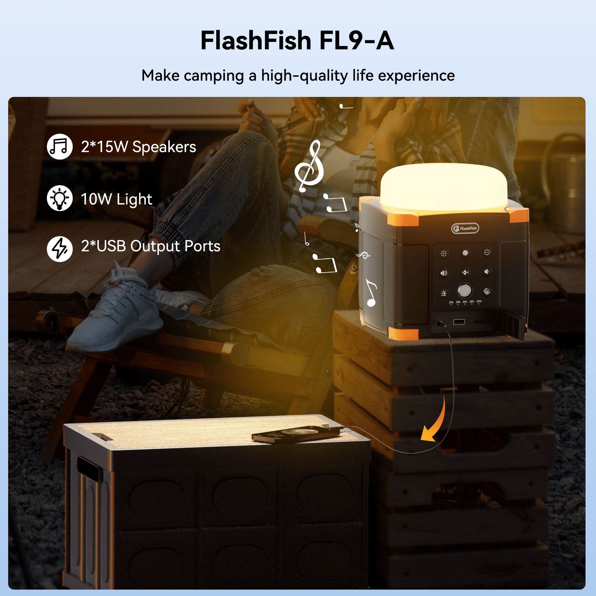 Flashfish FL9-A Multi-function Bluetooth Speaker | 56Wh Power Bank | Camping Light, 360° Surround Sound, USB-C, Bluetooth 5.0, 3-in-1 Power/Speaker/Home, Party, Outdoor Lighting - Image 6