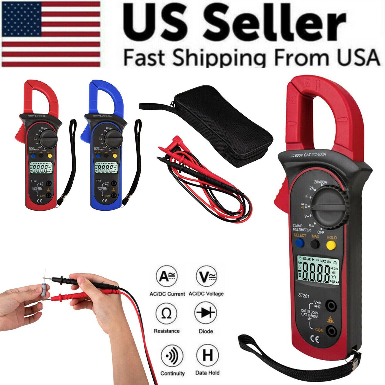 Digital Multimeter Tester AC DC Volt Ohm Amp Clamp Meter Auto Range LCD Handheld - Image 2