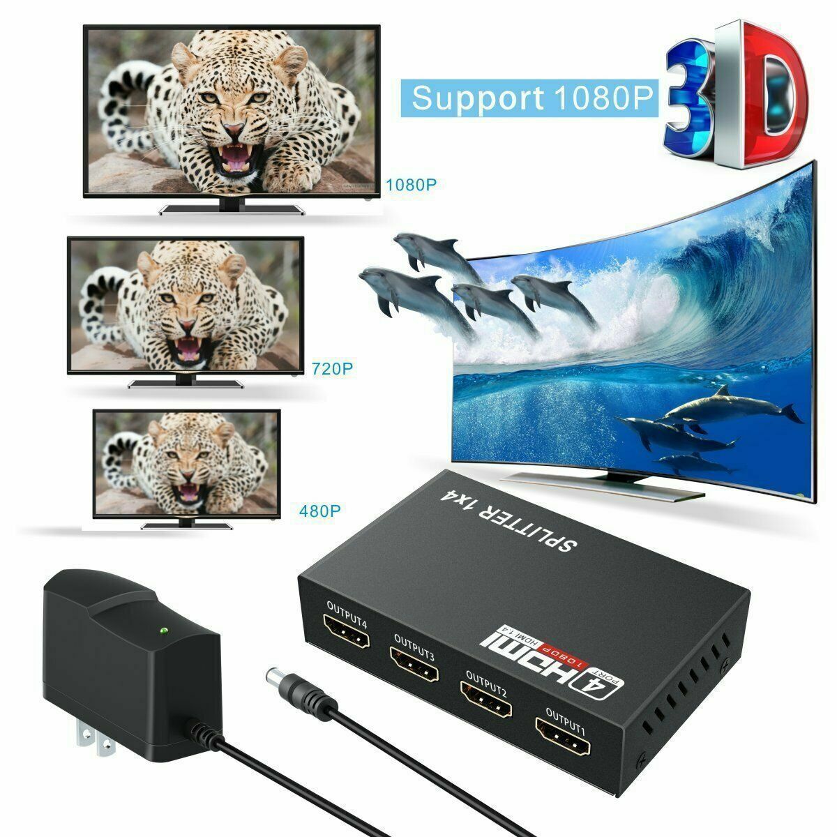4 Port HDMI 4K Hub Multi Splitter & Amplifier For 3D HDTV 1080P 1X4 1 In 4 Out - Image 3