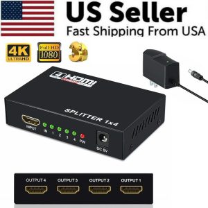4 Port HDMI 4K Hub Multi Splitter & Amplifier For 3D HDTV 1080P 1X4 1 In 4 Out
