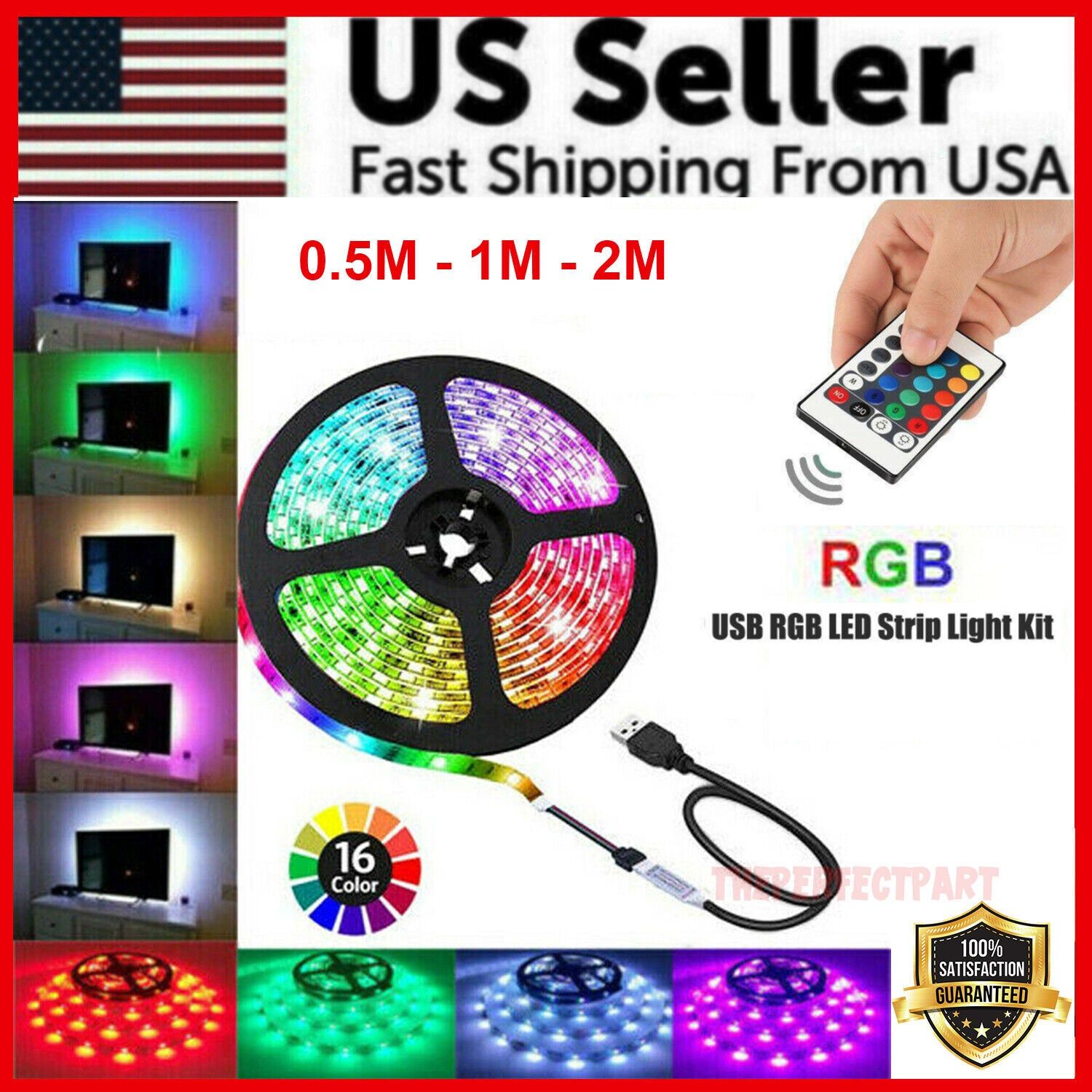 5V USB LED Strip Lights TV Back Light 5050 RGB Colour Changing with 24Key Remote - Image 2