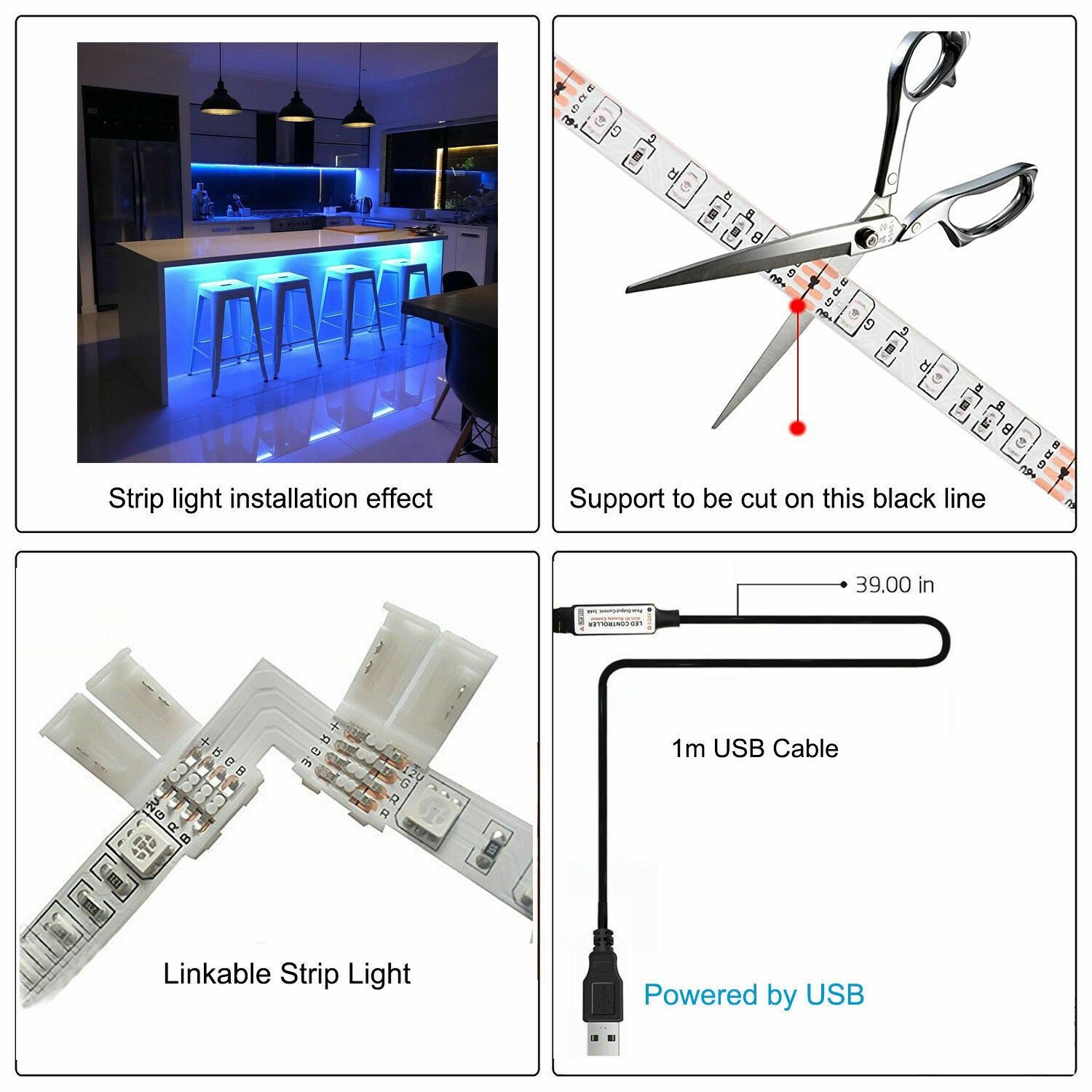 5V USB LED Strip Lights TV Back Light 5050 RGB Colour Changing with 24Key Remote - Image 5