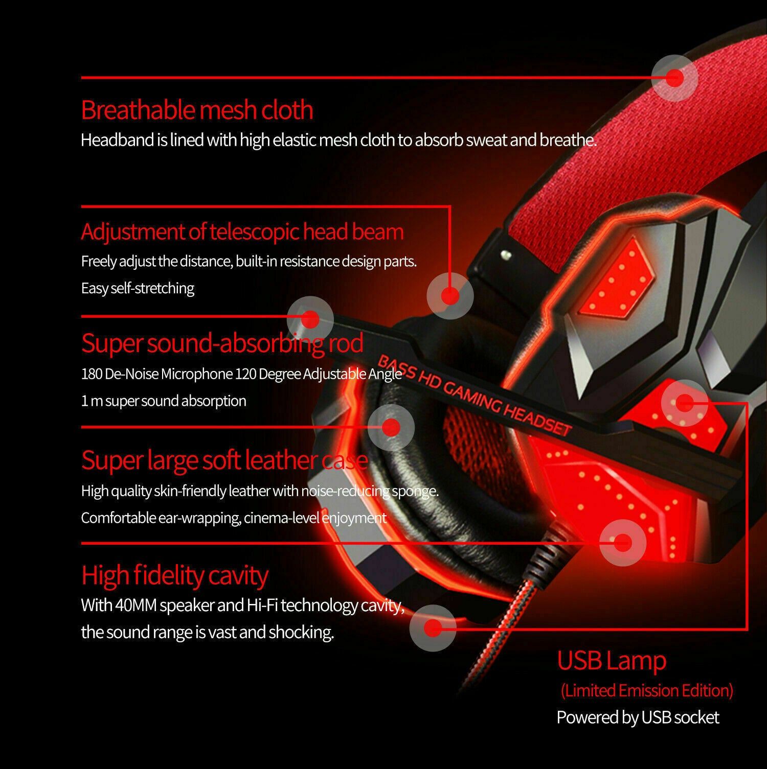 3.5mm Gaming Headset Mic LED Headphones Stereo Bass Surround For PC PS4 Xbox One - Image 5