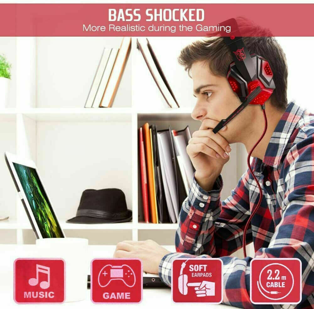 3.5mm Gaming Headset Mic LED Headphones Stereo Bass Surround For PC PS4 Xbox One - Image 6