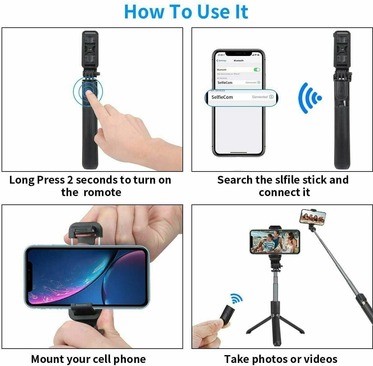 Selfie Stick Tripod Remote Desktop Stand Cell Phone Holder For iPhone Samsung US - Image 3