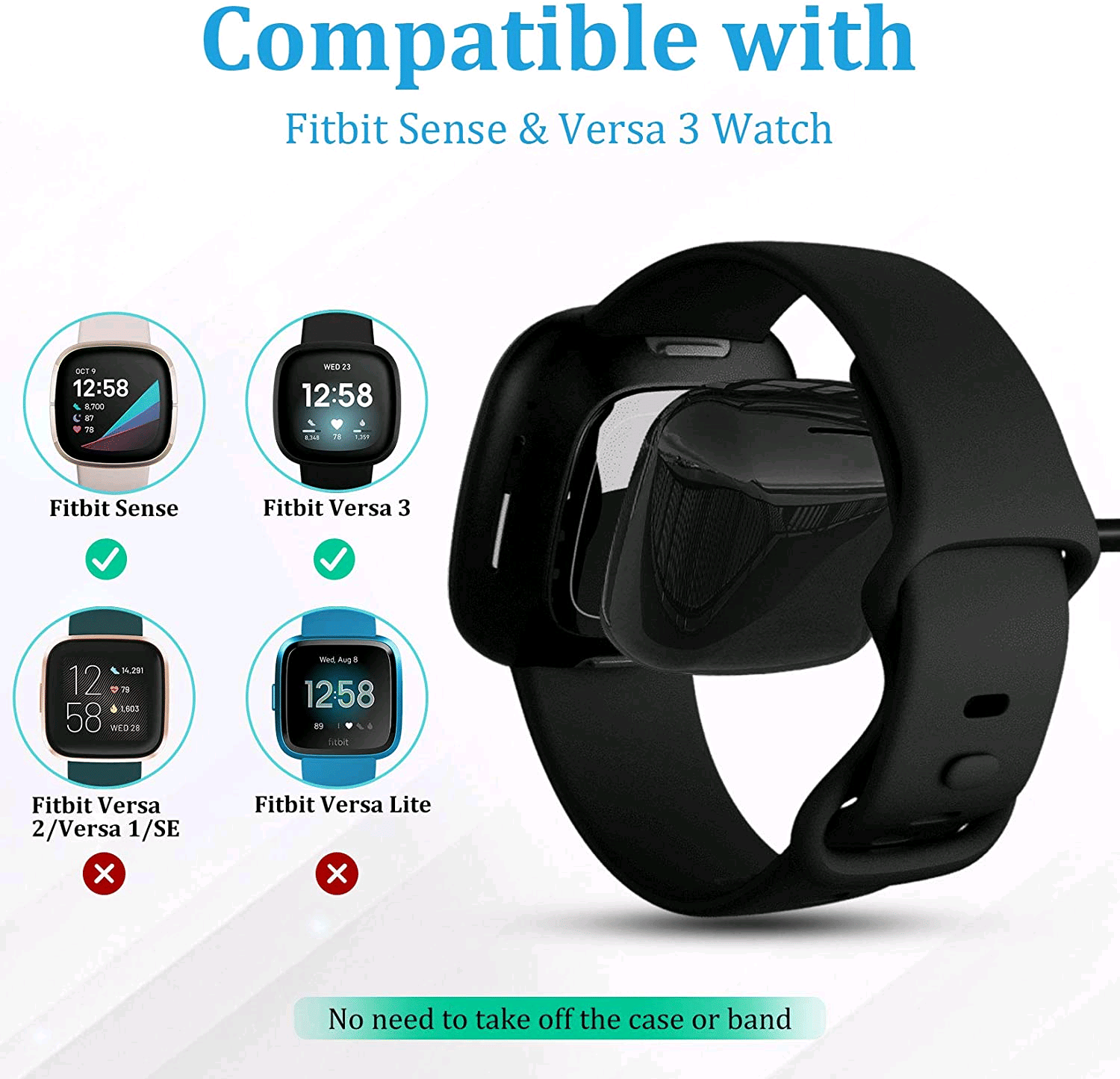 Wireless Charger For Fitbit Sense Versa 3 4 Watch USB Fast Charging Dock Cable - Image 3