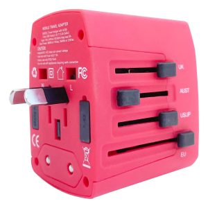 5Core Universal Travel Adapter International Power Plug Adaptor Worldwide Outlet 4 USB Ports Red