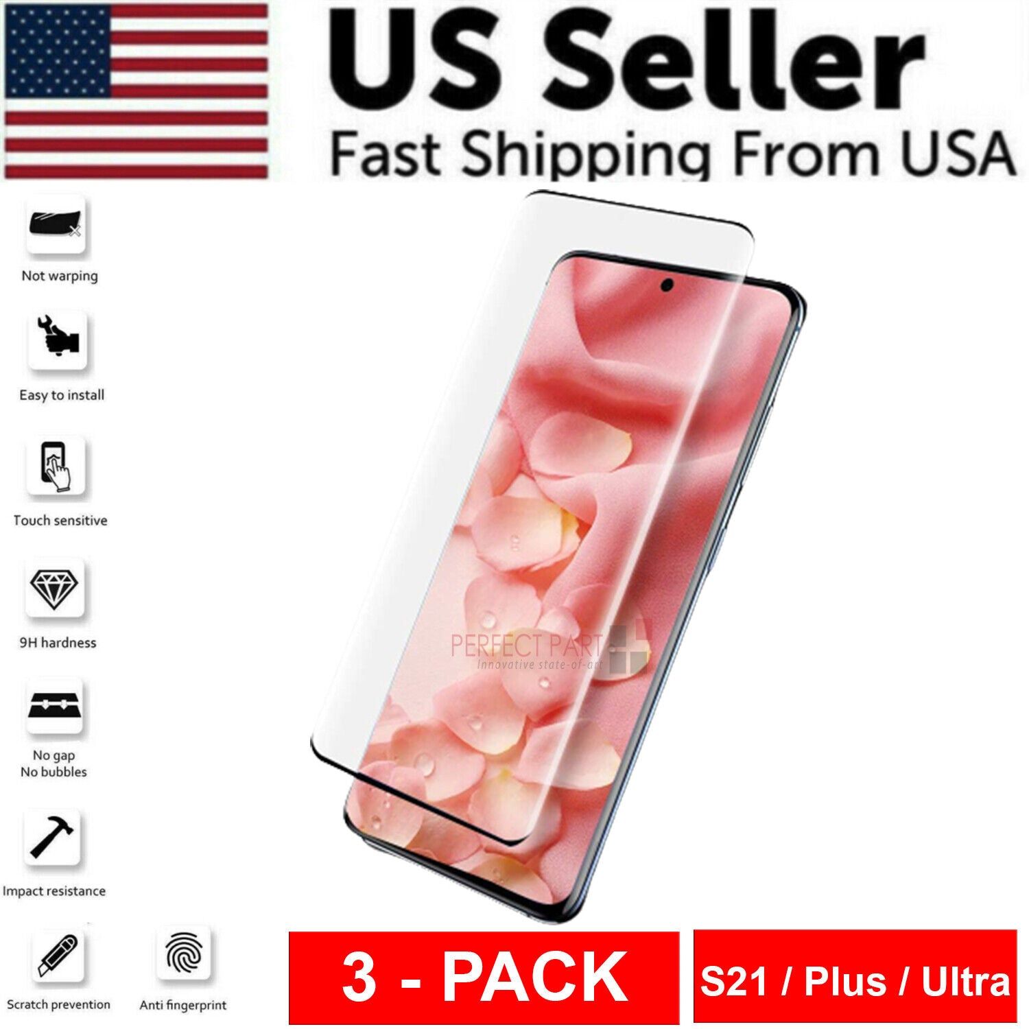 3 PACK - For Samsung Galaxy S21 PLUS ULTRA Tempered Glass Screen Protector Clear - Image 5