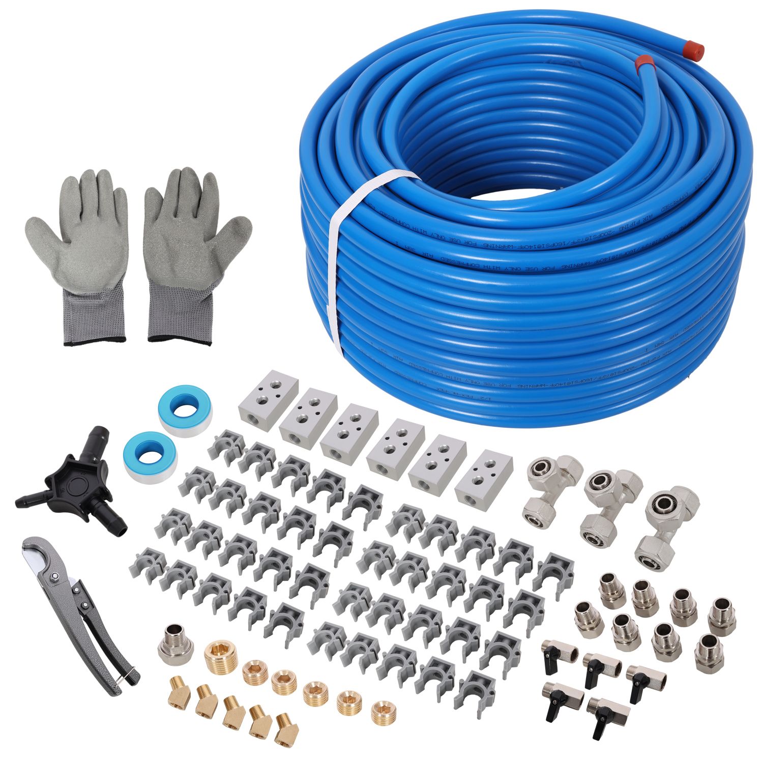 1/2" x 200ft Air Compressor Piping, High Quality PEX-AL-PEX Tubing, Air Hose Kit Air Compressor Accessories,Blue Tubing