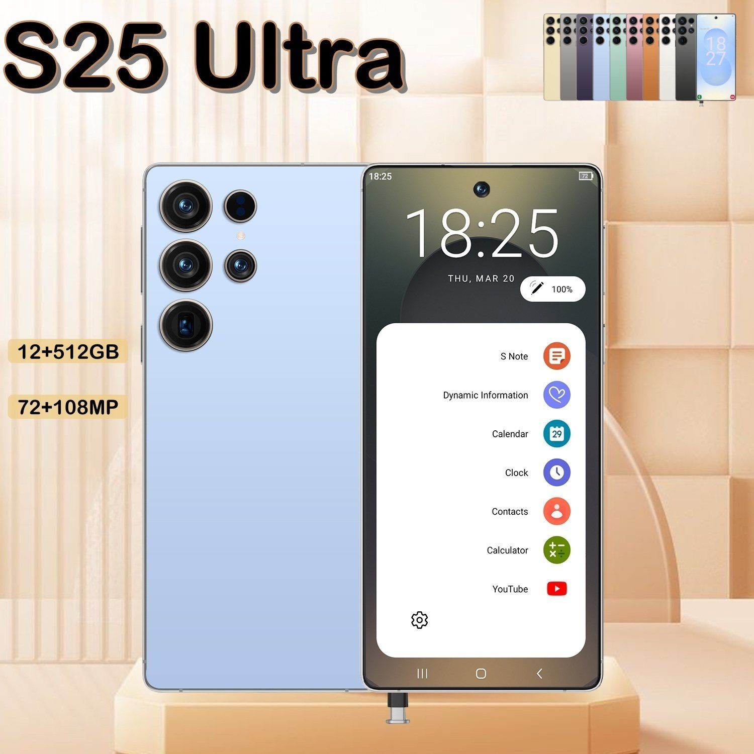 I25 Ultra 5G Smartphone, Unlocked Cell Phone, 6.8" HD Screen Unlocked Phones, , 6000mAh Battery, Built in Pen, 12+512GB, Android 14, Face ID+Fingerprint Lock