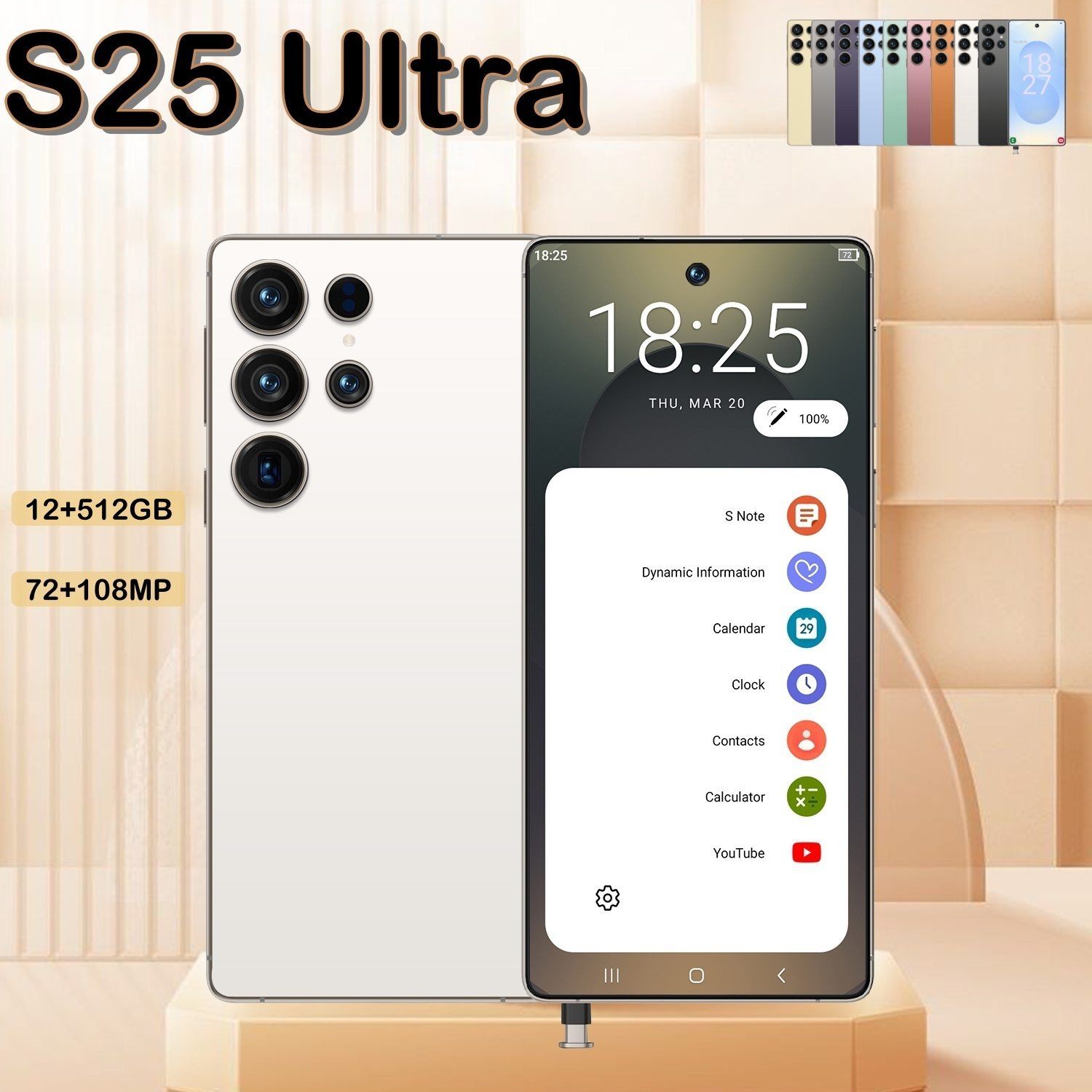 I25 Ultra 5G Smartphone, Unlocked Cell Phone, 6.8" HD Screen Unlocked Phones, , 6000mAh Battery, Built in Pen, 12+512GB, Android 14, Face ID+Fingerprint Lock