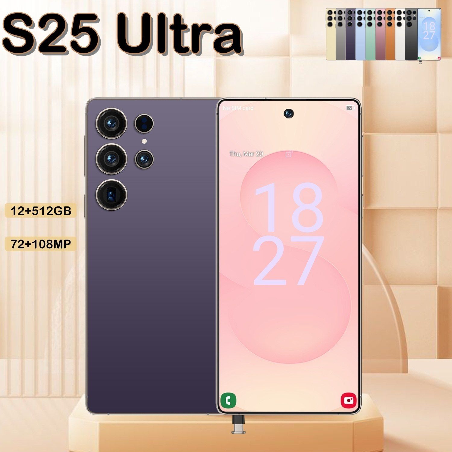 12GB+512GB I25 Ultra Android 14 Smartphone - 6.8"HD Display, 6000mAh Battery, Face ID+Fingerprint Lock, Built-in Stylus Pen, Unlocked Cell Phone For Global Use(Purple) - Image 2