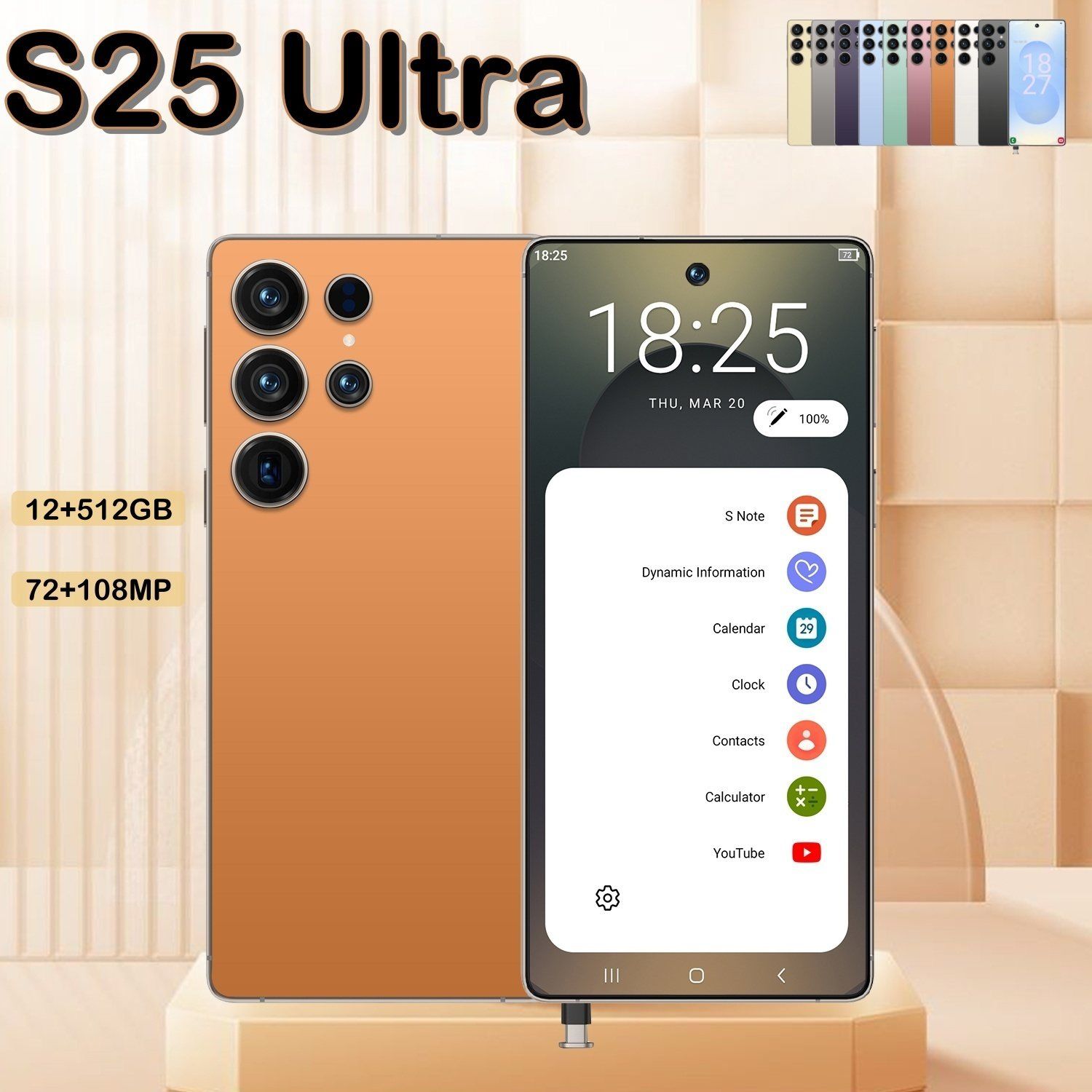 I25 Ultra 5G Smartphone, Unlocked Cell Phone, 6.8" HD Screen Unlocked Phones, , 6000mAh Battery, Built in Pen, 12+512GB, Android 14, Face ID+Fingerprint Lock