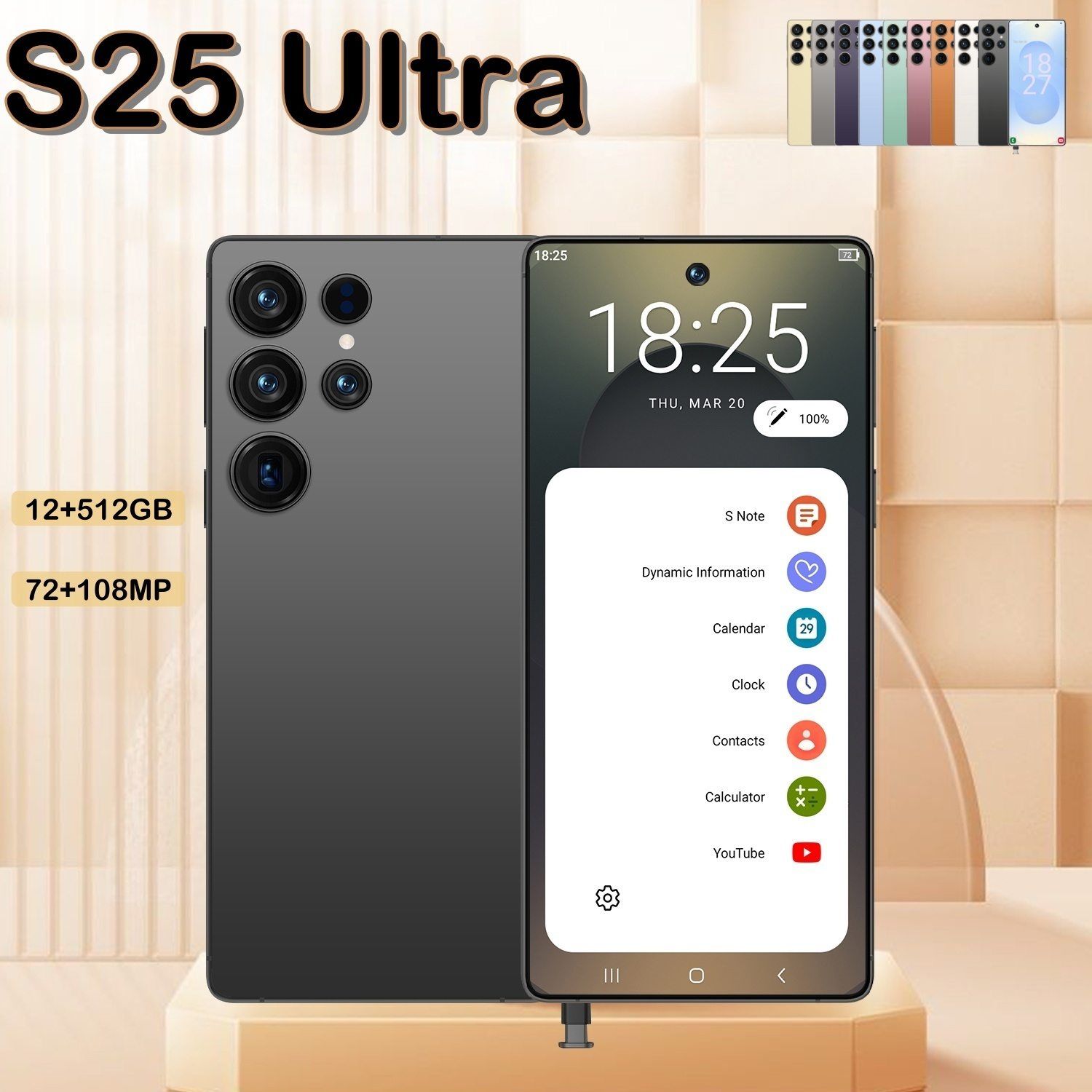 I25 Ultra 5G Smartphone, Unlocked Cell Phone, 6.8" HD Screen Unlocked Phones, , 6000mAh Battery, Built in Pen, 12+512GB, Android 14, Face ID+Fingerprint Lock