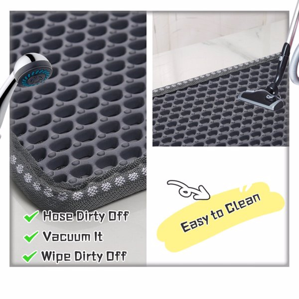 Cat Litter Mat, Kitty Litter Trapping Mat, Double Layer Mats with MiLi Shape Scratching design, Urine Waterproof, Easy Clean, Scatter Control 21" x 14" Grey - Image 2