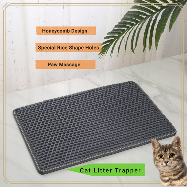 Cat Litter Mat, Kitty Litter Trapping Mat, Double Layer Mats with MiLi Shape Scratching design, Urine Waterproof, Easy Clean, Scatter Control 21" x 14" Grey - Image 6