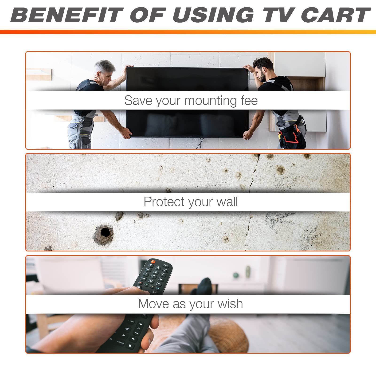 Mobile TV Stand on Wheels for 32-65 Inch LCD LED Flat Panel Curved Screen TV up to 132lbs, TV Cart with Height Adjustable Laptop Shelf Movable Portable Rolling Floor TV Stand Max VESA 600*400mm - Image 6