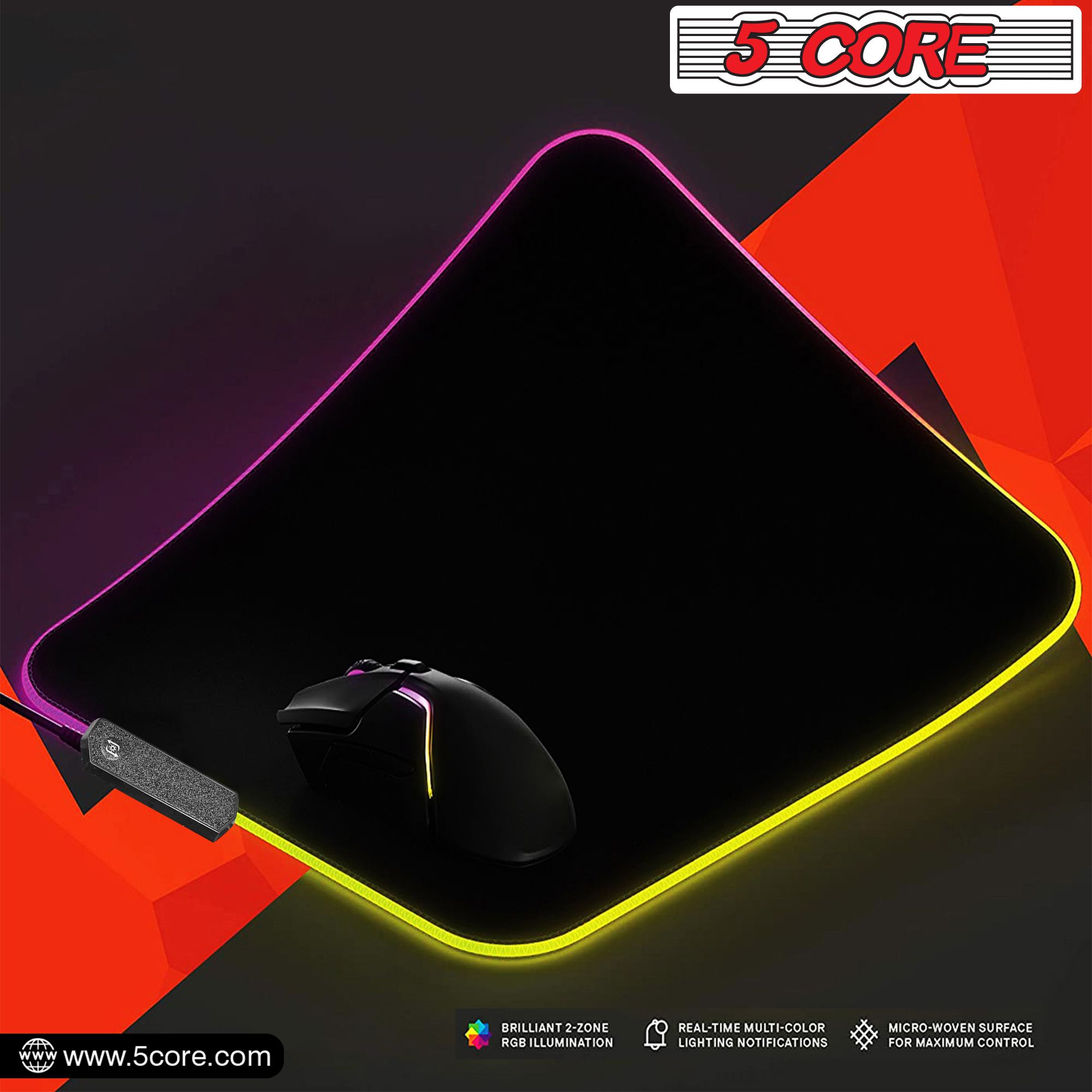 5Core Gaming Mouse Pad RGB 12 Light Modes 2 Zone Desk Mouse Mat w Rubber Base - Image 6