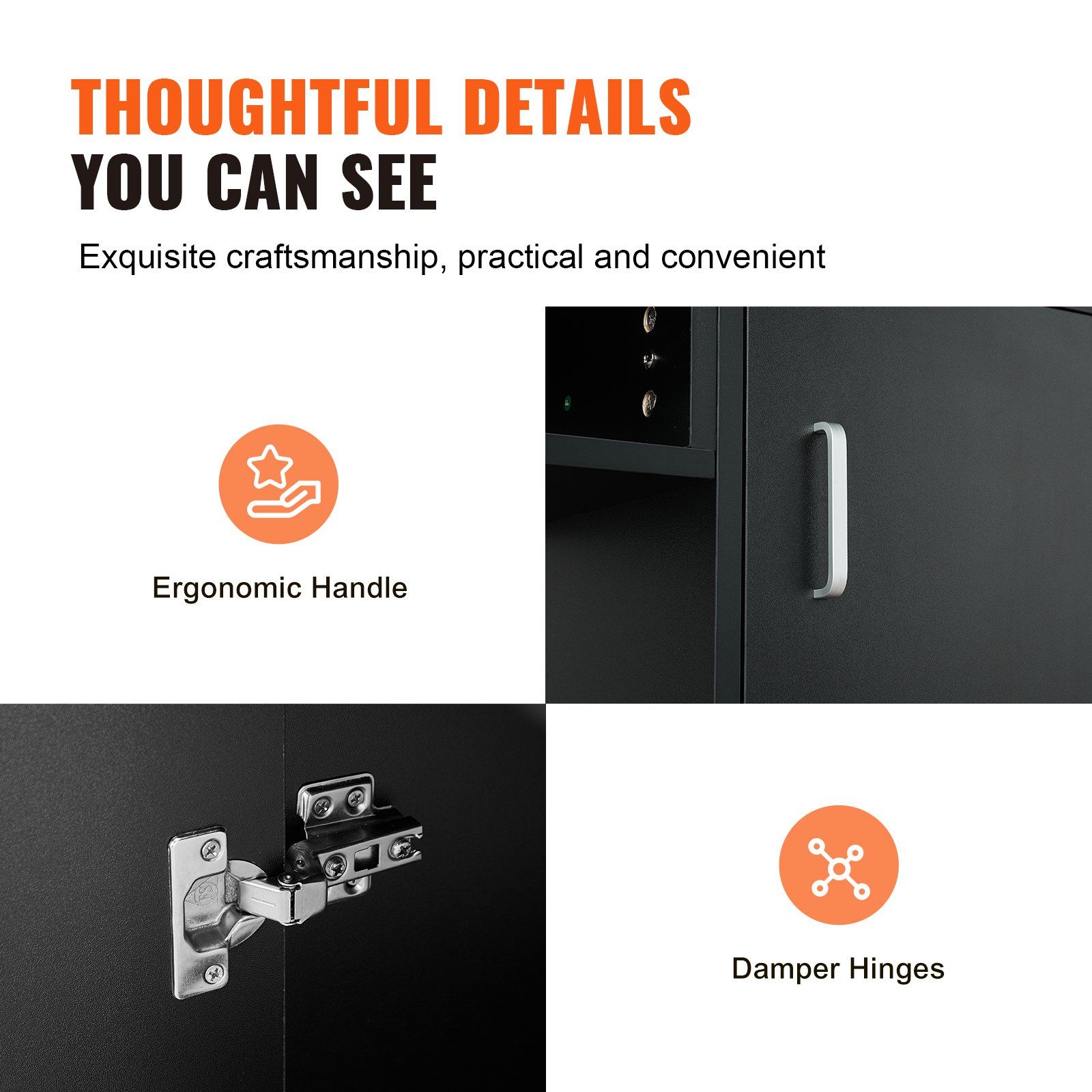 VEVOR Manicure Table, Glass Top Nail Desk, Makeup Dressing Nail Station with Storage Cabinets, Acetone-Resistant Nail Tech Table for Spa Beauty Salon Workstation with Wrist Rest, 8 Metal Legs, Black - Image 5