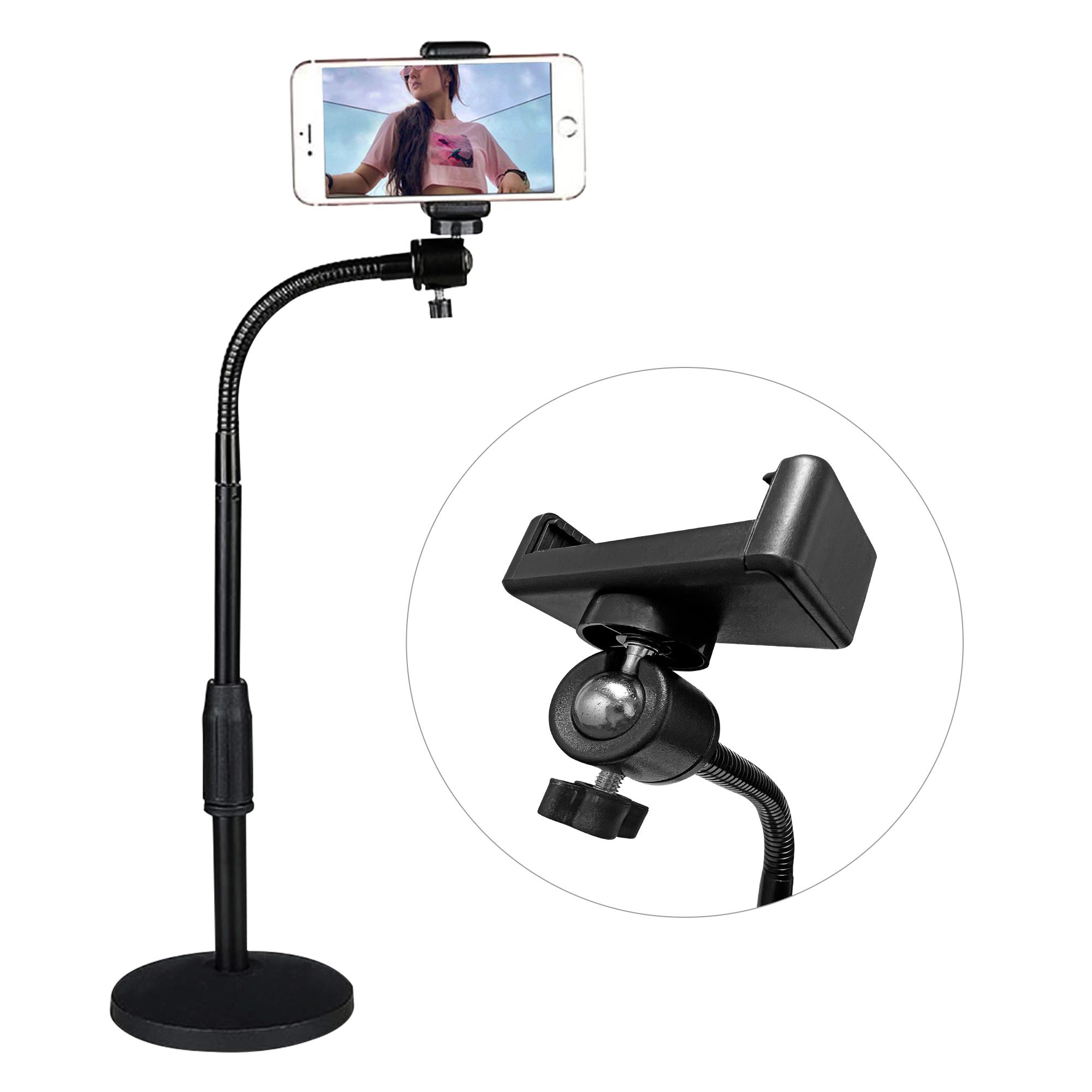 5 Core Gooseneck Phone Holder Stand for Desk Table Flexible Arm with Anti-Skid Round Base, Cell Phones Mount Clamp Compatible with All Smart Phones RBS MOB - Image 2