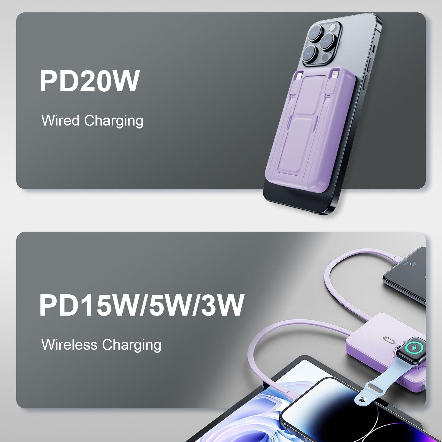 3 In 1 10000mAh MagSafe Fast Charging Power Bank PD20W Portable Charger with 2 Built In Cables Stand Fit for IOS Phone 16 15 13 Series And More - Image 6