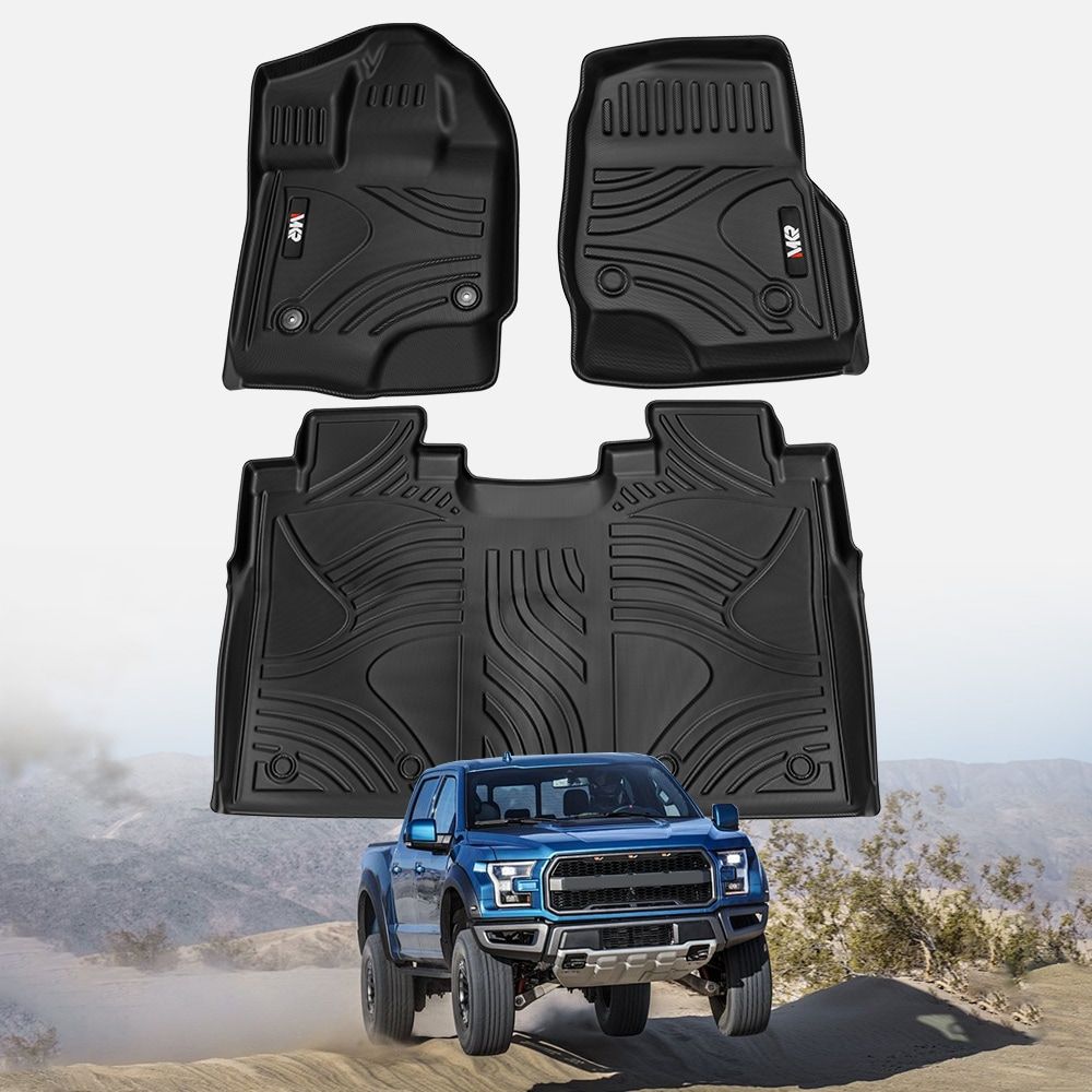 3PCS TPE All Weather Floor Mats Fit for Ford F150 2015-2025 (without fold flat storage) Waterproof Floor Liner for F150 Accessories 1st Floor Mats & 2-in-1 Rear Floor Mat
