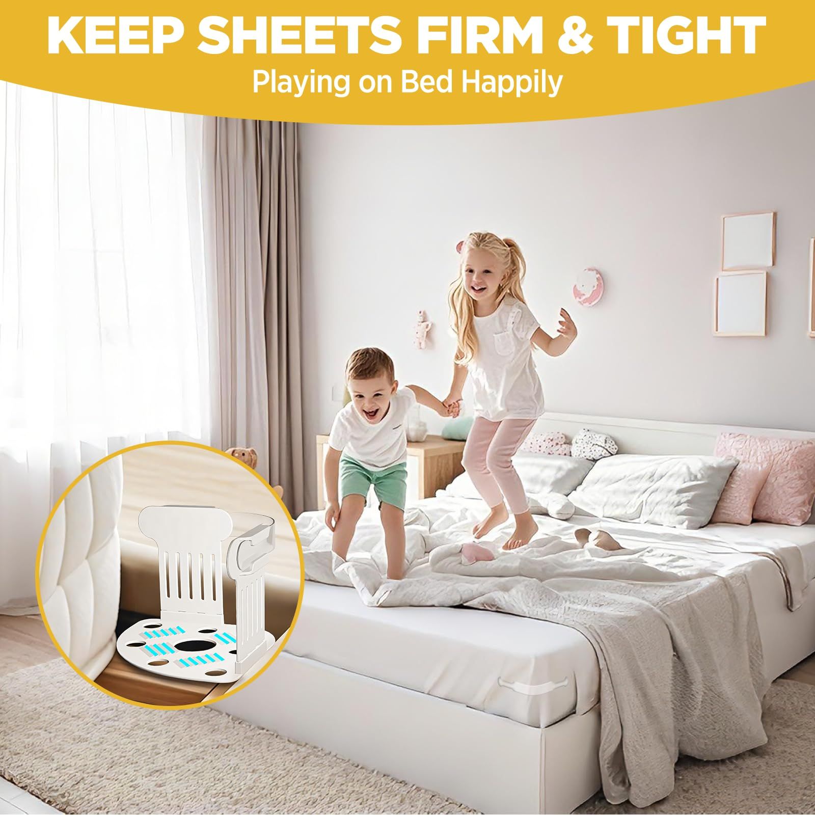 Lock Sheet Holders for Bed Sheets, 4PCS Heavy Duty Bed Sheet Clips with Lock Strips, Keep Bed Sheets Firm & Tight Fit for All Mattress Sizes, Easy One-Time Installation, No More Loose Sheets - Image 3