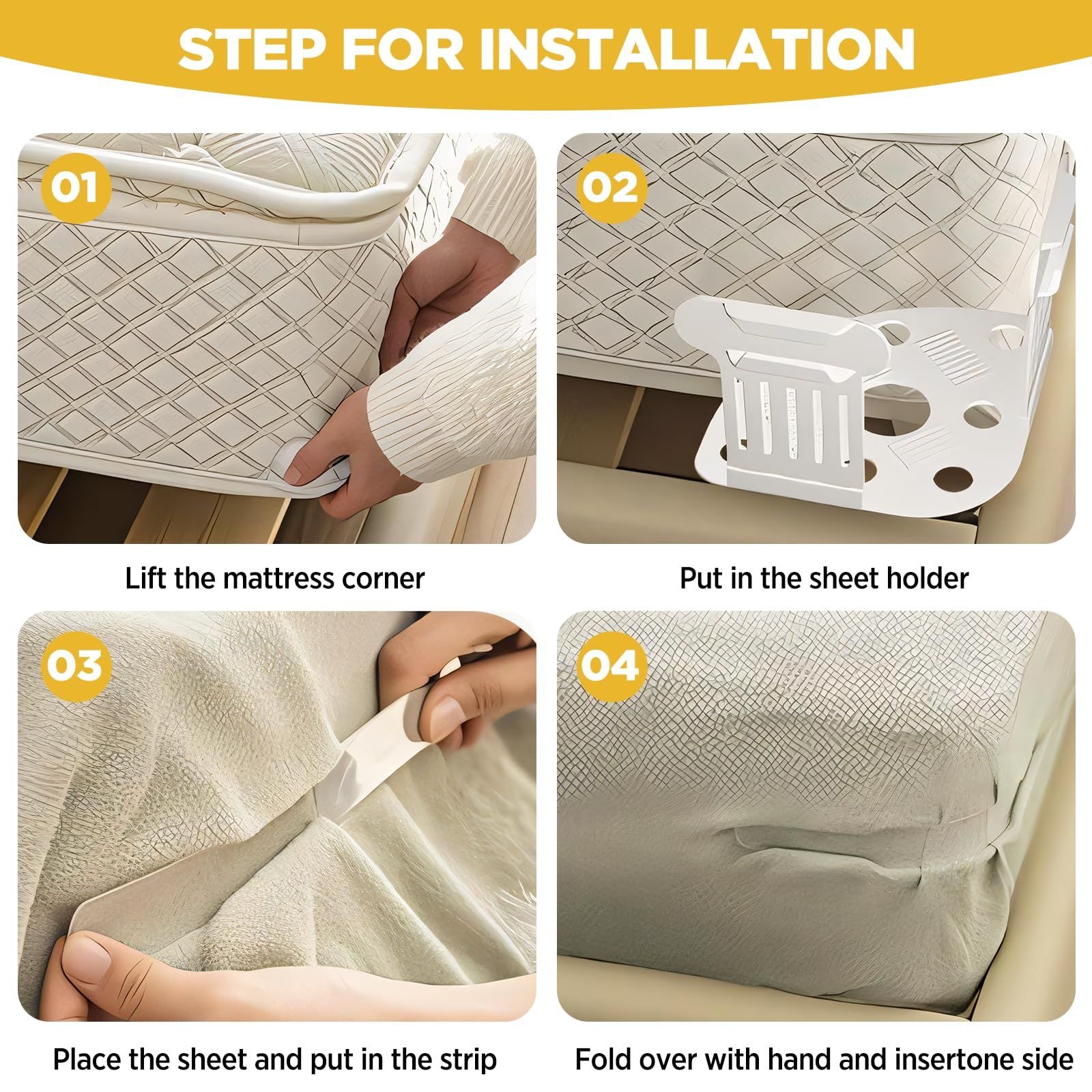 Lock Sheet Holders for Bed Sheets, 4PCS Heavy Duty Bed Sheet Clips with Lock Strips, Keep Bed Sheets Firm & Tight Fit for All Mattress Sizes, Easy One-Time Installation, No More Loose Sheets - Image 4