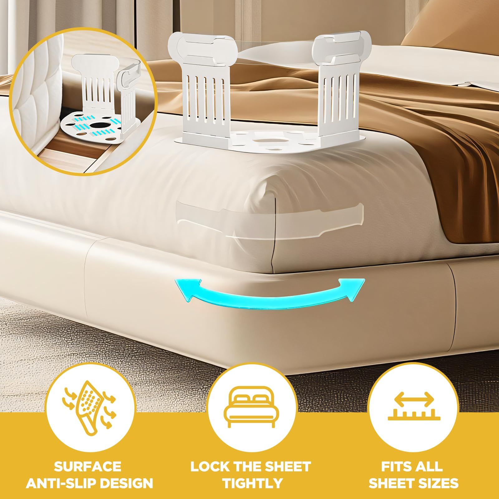 Lock Sheet Holders for Bed Sheets, 4PCS Heavy Duty Bed Sheet Clips with Lock Strips, Keep Bed Sheets Firm & Tight Fit for All Mattress Sizes, Easy One-Time Installation, No More Loose Sheets - Image 5