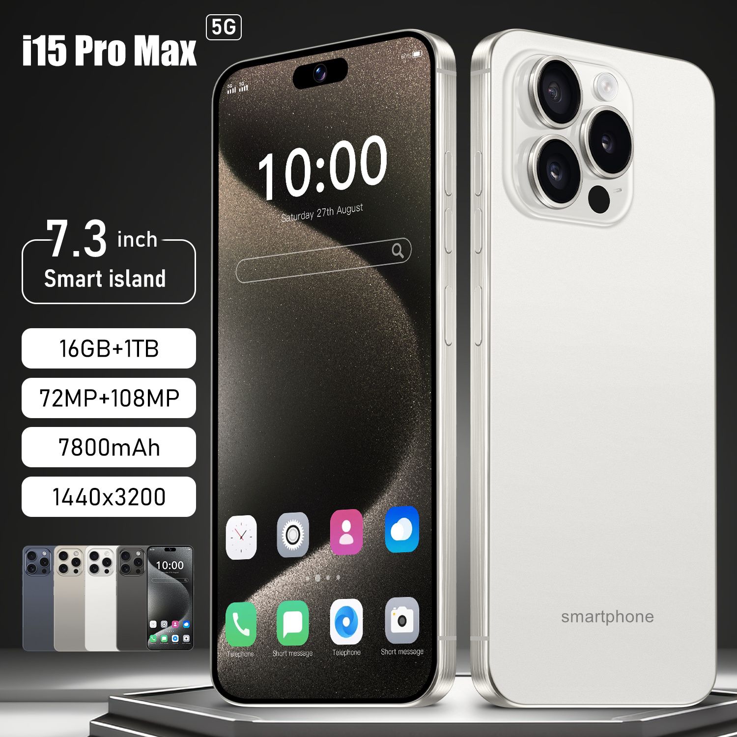 Unlocked Android Phone A15 PROMAX Android 13 Cell Phone with Dynamic Island 6GB+256GB 6800mAh,Fast Charging,HD Screen 48MP+108MP Camera Cell Phone with 5G Dual SIM Smart Phone