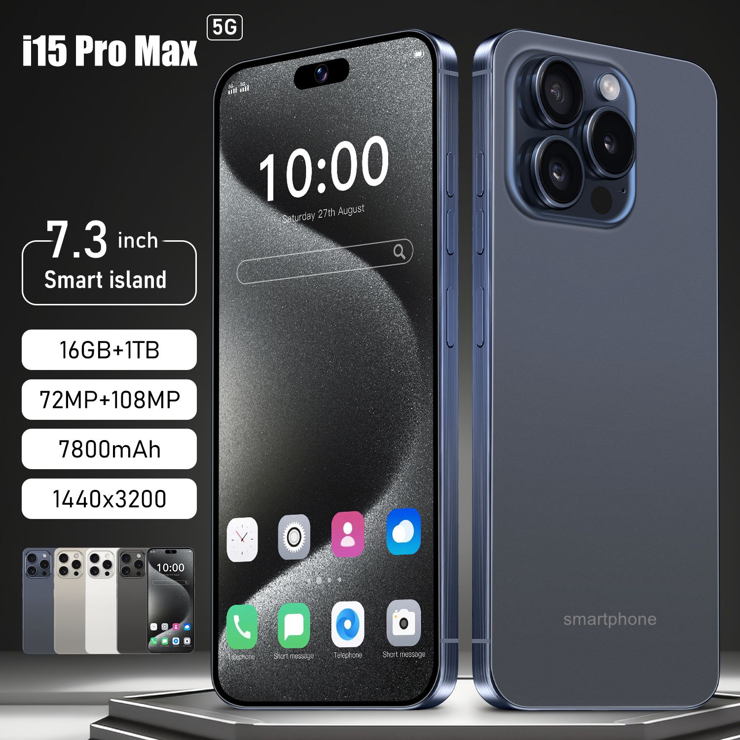 Unlocked Android Phone A15 PROMAX Android 13 Cell Phone with Dynamic Island 6GB+256GB 6800mAh,Fast Charging,HD Screen 48MP+108MP Camera Cell Phone with 5G Dual SIM Smart Phone