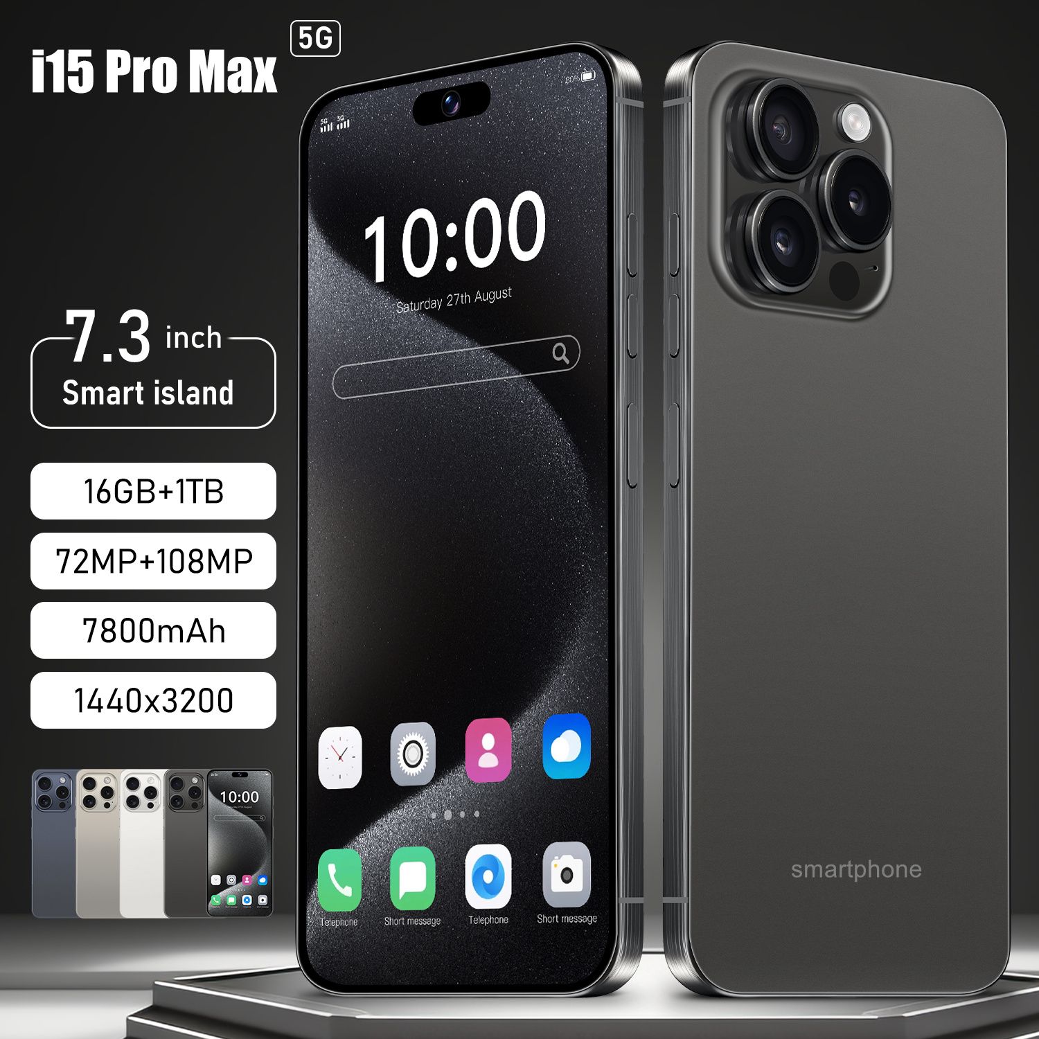 Unlocked Android Phone A15 PROMAX Android 13 Cell Phone with Dynamic Island 6GB+256GB 6800mAh,Fast Charging,HD Screen 48MP+108MP Camera Cell Phone with 5G Dual SIM Smart Phone