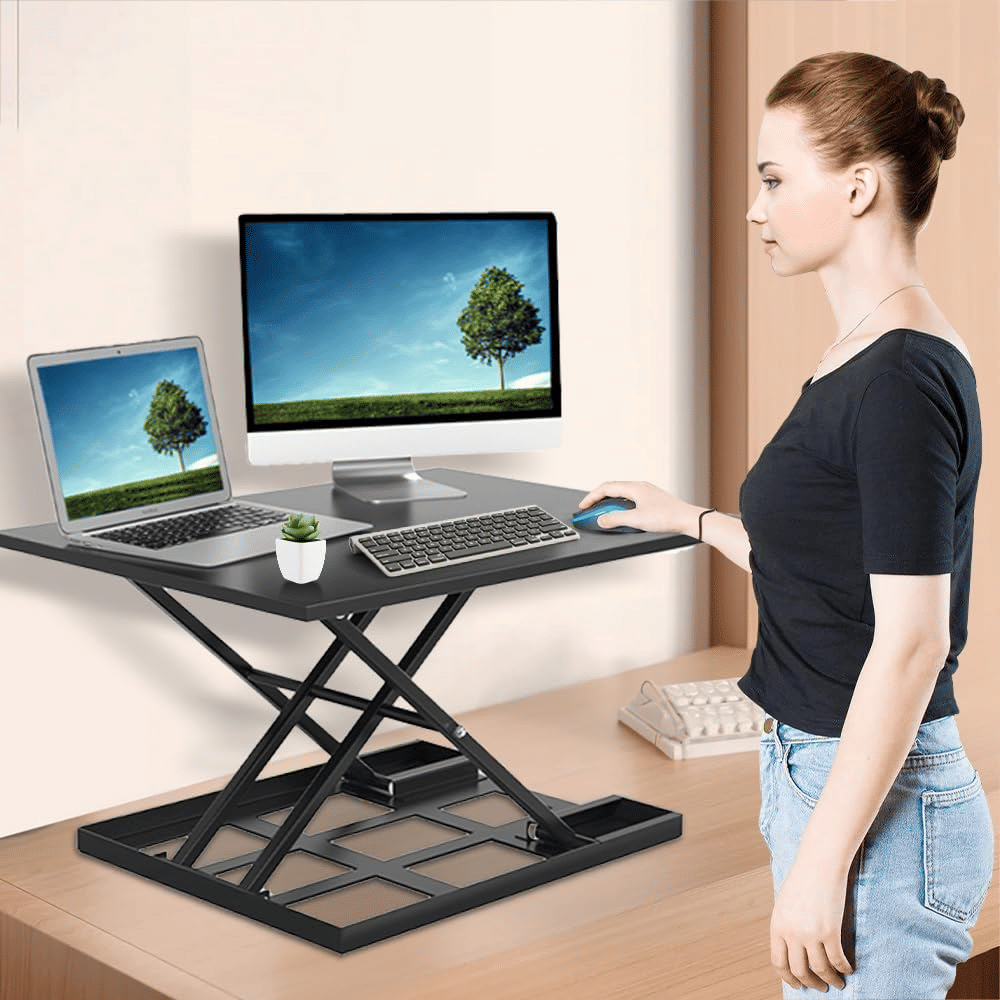 Adjustable Height Standing Desk, Ergonomic Rising Computer Table, Foldable Desk, Portable and Easy to Move, Large Wide Rising Tabletop Computer Table Laptop Home Office Black - Image 2