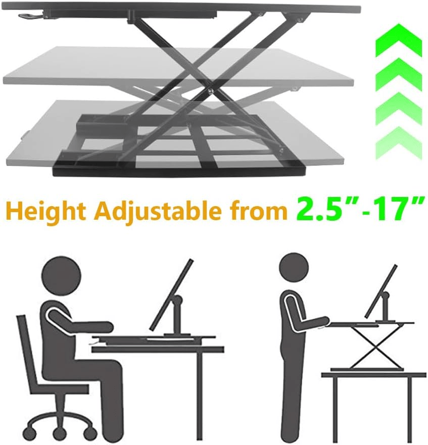 Adjustable Height Standing Desk, Ergonomic Rising Computer Table, Foldable Desk, Portable and Easy to Move, Large Wide Rising Tabletop Computer Table Laptop Home Office Black - Image 4